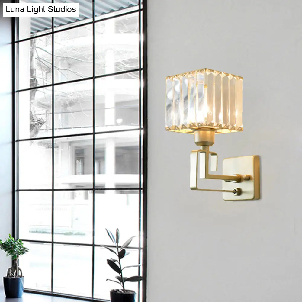 DecorBites™ Modern Clear Crystal Block Wall Sconce Light with Gold Finish – Ideal for Bedroom Lighting