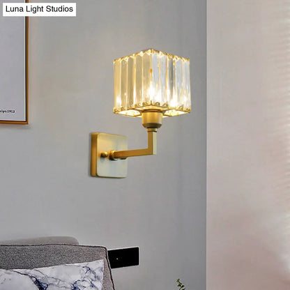 DecorBites™ Modern Clear Crystal Block Wall Sconce Light with Gold Finish – Ideal for Bedroom Lighting