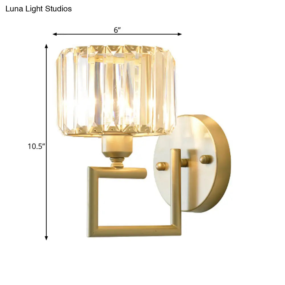 DecorBites™ Modern Clear Crystal Block Wall Sconce Light with Gold Finish – Ideal for Bedroom Lighting