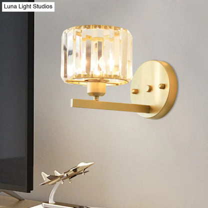 DecorBites™ Modern Clear Crystal Block Wall Sconce Light with Gold Finish – Ideal for Bedroom Lighting