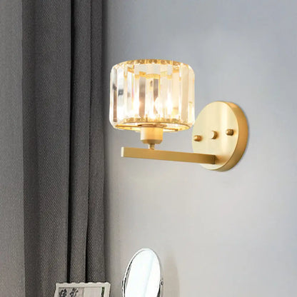 DecorBites™ Modern Clear Crystal Block Wall Sconce Light with Gold Finish – Ideal for Bedroom Lighting