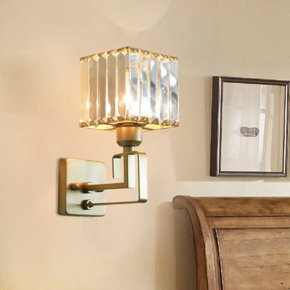 DecorBites™ Modern Clear Crystal Block Wall Sconce Light with Gold Finish – Ideal for Bedroom Lighting