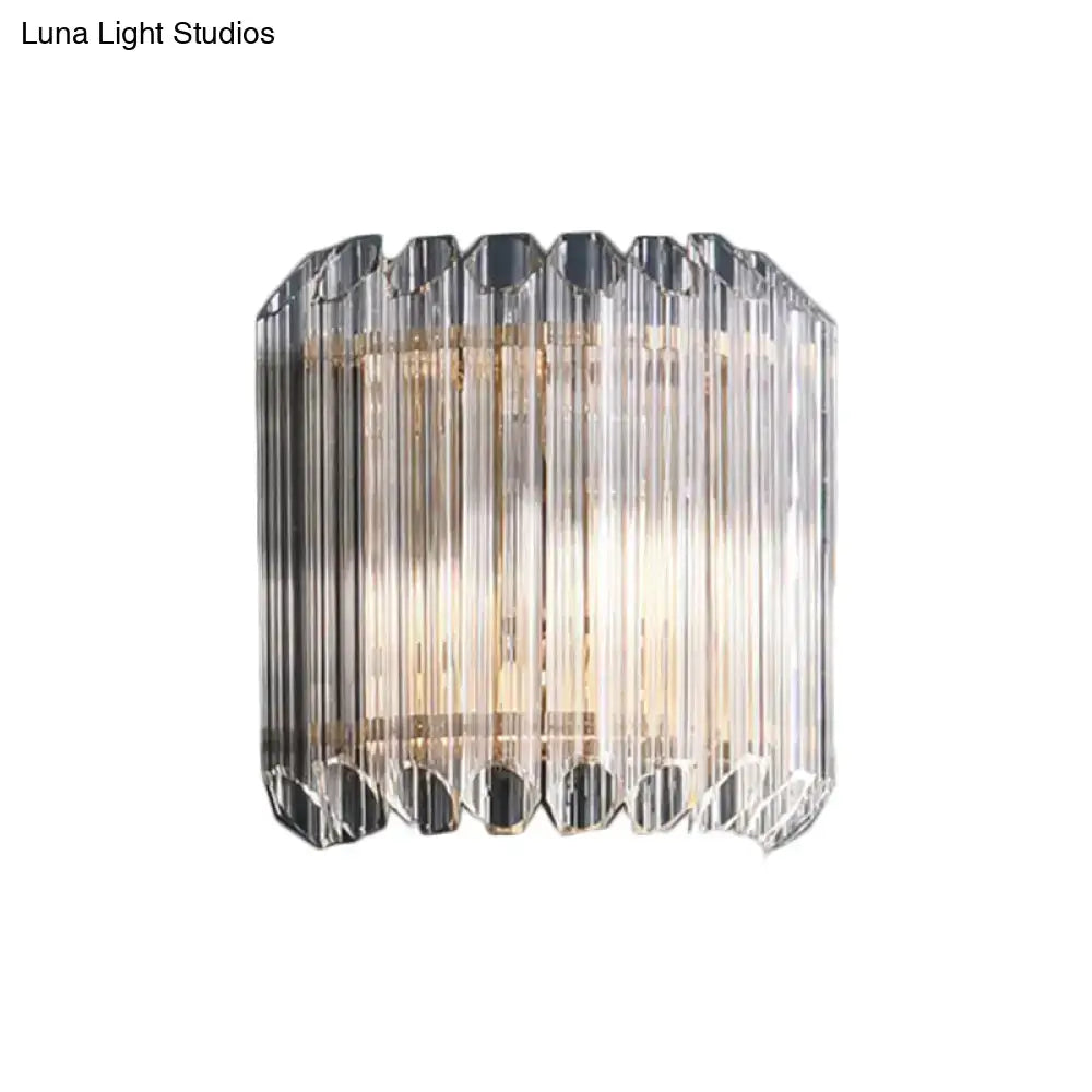 Modern clear crystal half drum light fixture bedroom wall sconce