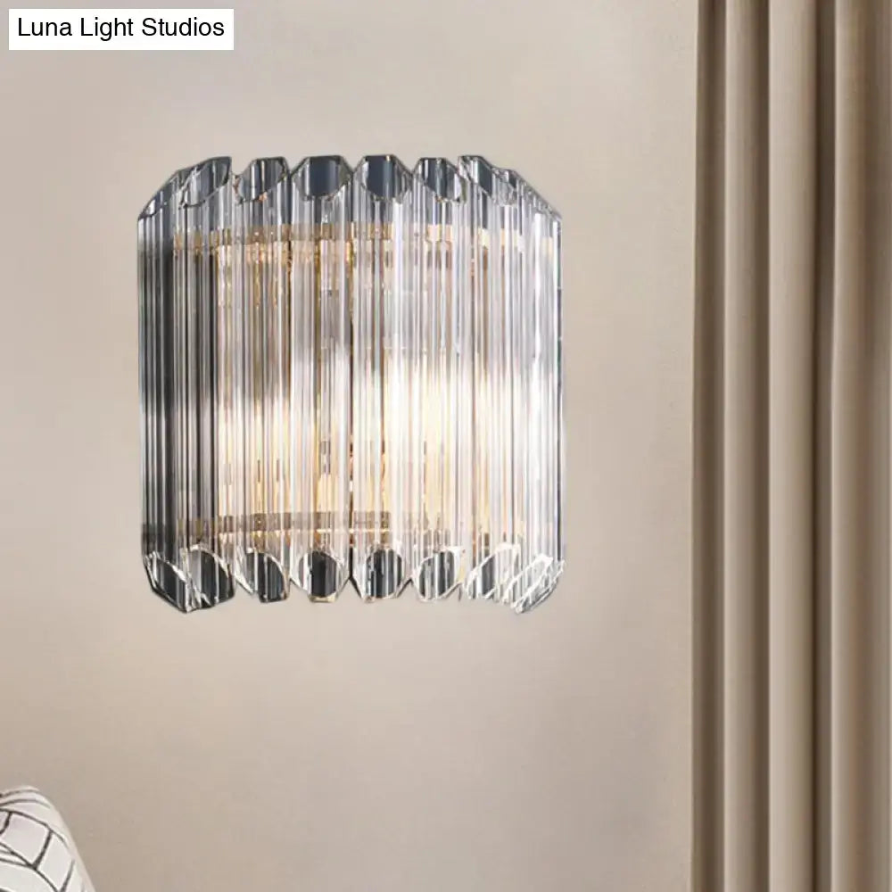 Modern clear crystal half drum light fixture bedroom wall sconce