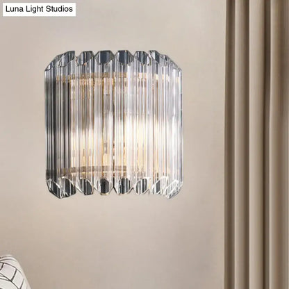 Modern clear crystal half drum light fixture bedroom wall sconce