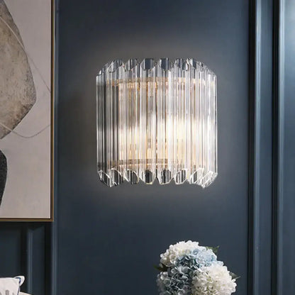 Modern clear crystal half drum light fixture bedroom wall sconce