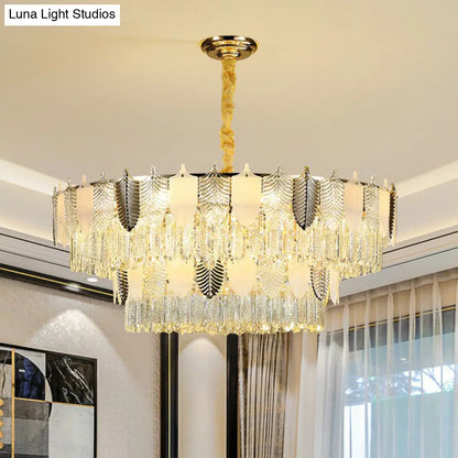 DecorBites™ Modern Clear Crystal Leaf Pendant Chandelier - Stylish Suspension Light for Living Room