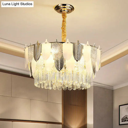 DecorBites™ Modern Clear Crystal Leaf Pendant Chandelier - Stylish Suspension Light for Living Room