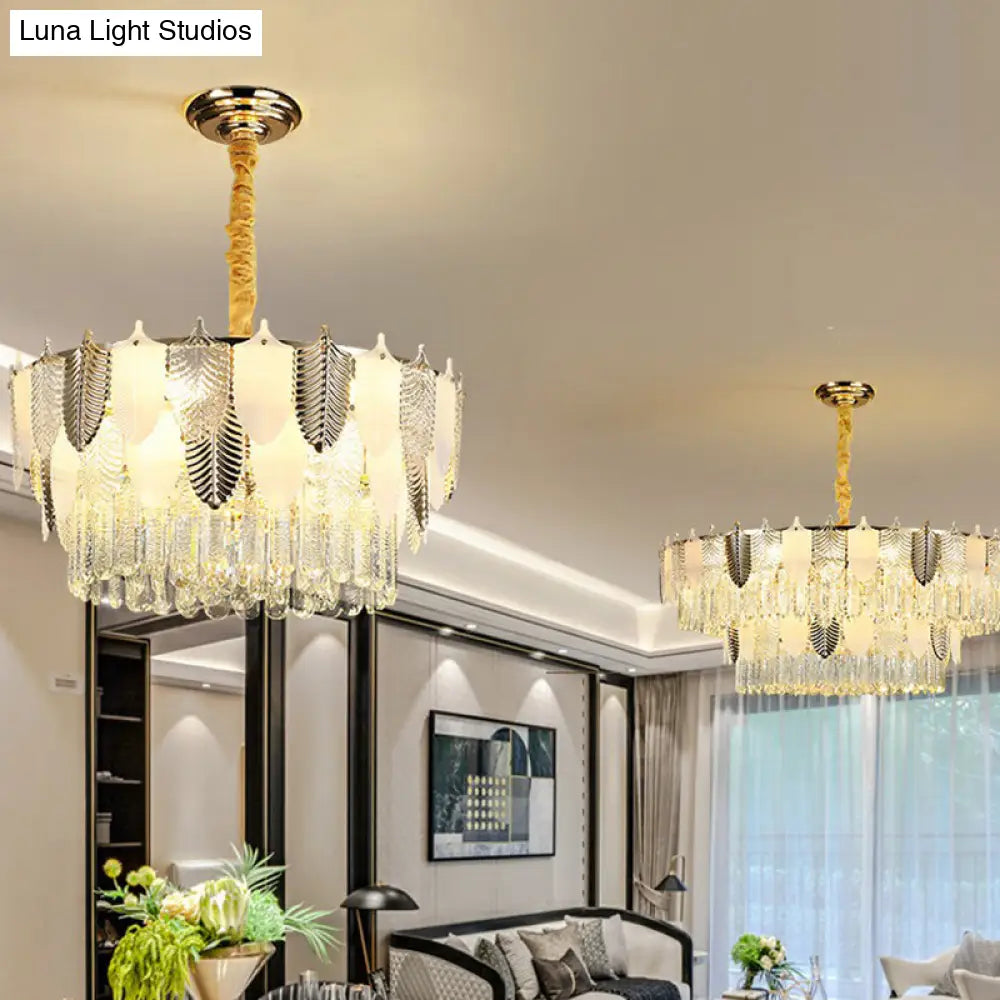 DecorBites™ Modern Clear Crystal Leaf Pendant Chandelier - Stylish Suspension Light for Living Room