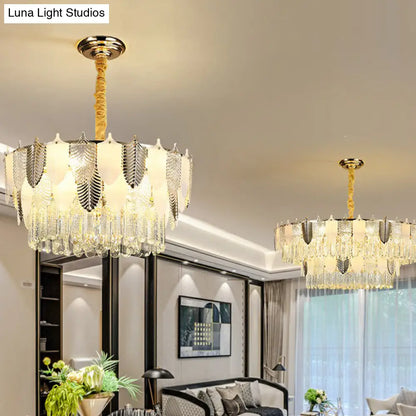DecorBites™ Modern Clear Crystal Leaf Pendant Chandelier - Stylish Suspension Light for Living Room