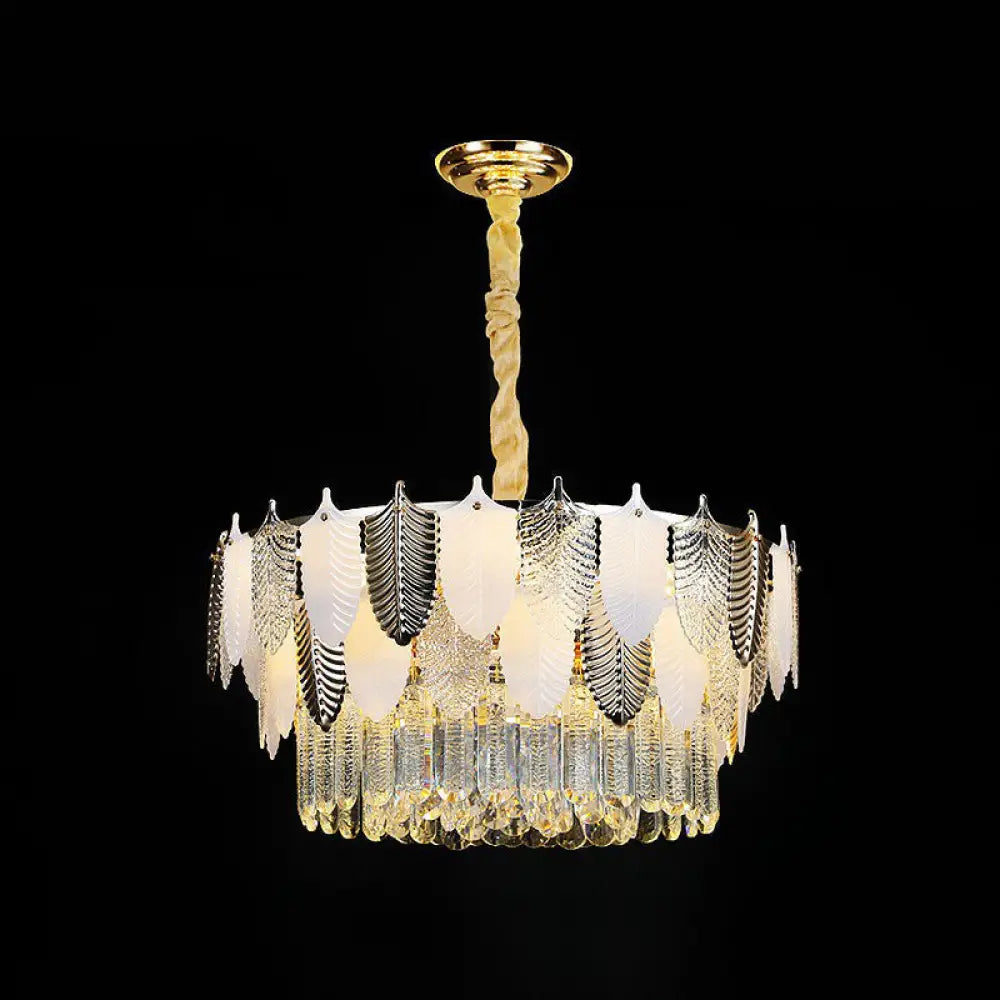 DecorBites™ Modern Clear Crystal Leaf Pendant Chandelier - Stylish Suspension Light for Living Room