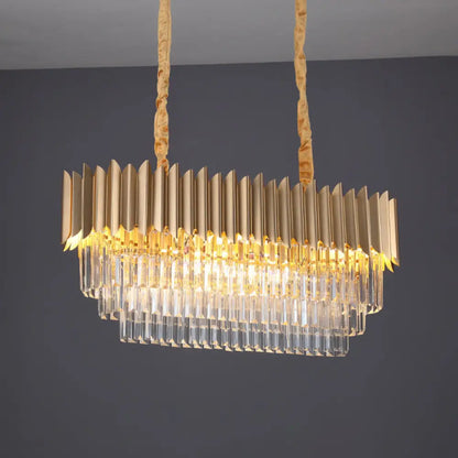 DecorBites™ Modern Clear Crystal Prisms Pendant Lamp - Oval Shape, 8 Heads, Gold Finish - for Dining Room and Kitchen Island Lighting