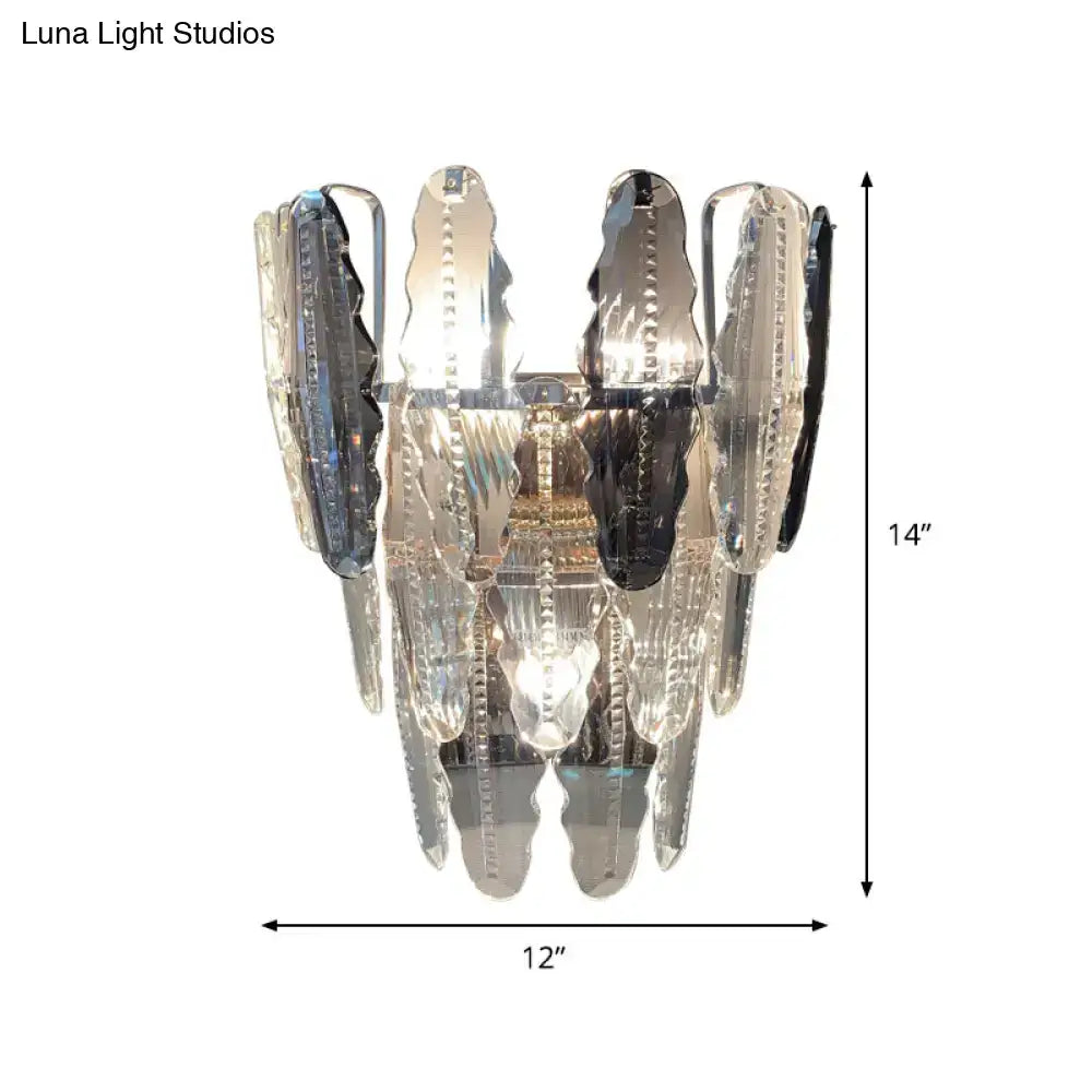 Modern clear crystal & smoked glass wall sconce living room light