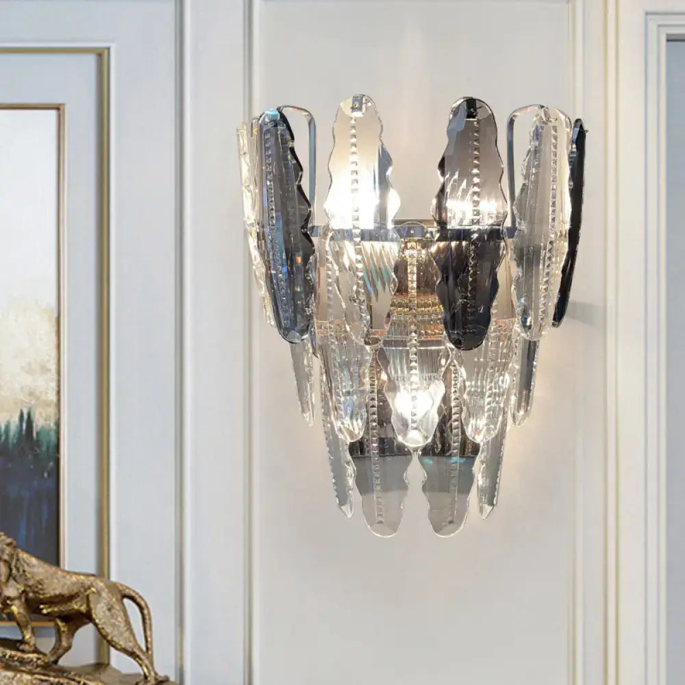 Modern clear crystal & smoked glass wall sconce living room light