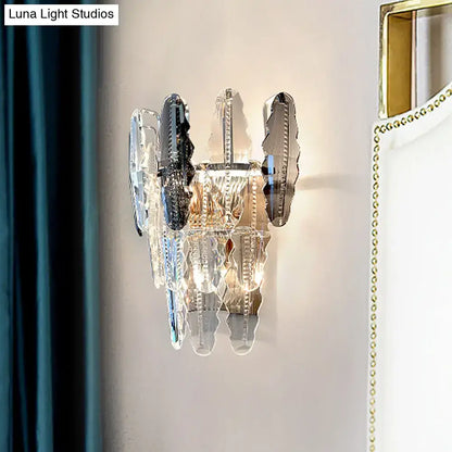 Modern clear crystal & smoked glass wall sconce living room light