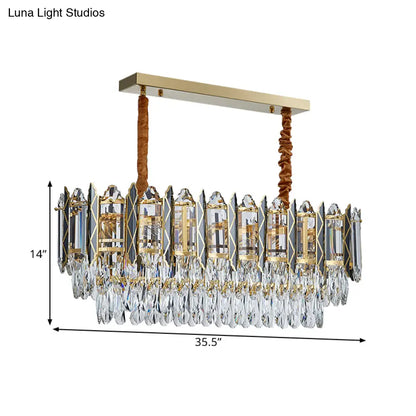 DecorBites™ Modern Clear Crystal Tiered Oblong Island Light Fixture - 10 Light Ceiling Pendant