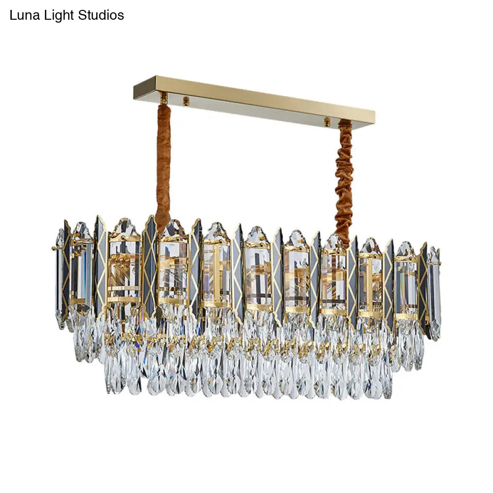 DecorBites™ Modern Clear Crystal Tiered Oblong Island Light Fixture - 10 Light Ceiling Pendant