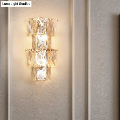 Modern clear crystal tiered wall lamp bedroom chrome sconce kit