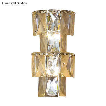 Modern clear crystal tiered wall lamp bedroom chrome sconce kit
