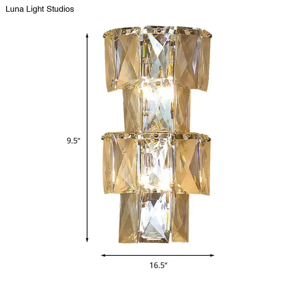 Modern clear crystal tiered wall lamp bedroom chrome sconce kit