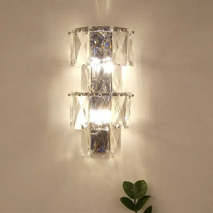 Modern clear crystal tiered wall lamp bedroom chrome sconce kit