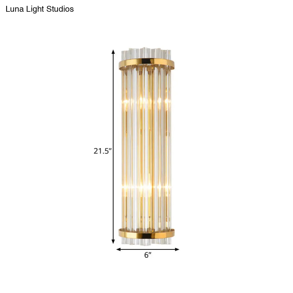 DecorBites™ Modern Clear Crystal Wall Sconce Lamp - 2 Lights, Gold Finish - 14"/21.5" Width