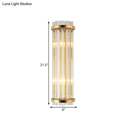 DecorBites™ Modern Clear Crystal Wall Sconce Lamp - 2 Lights, Gold Finish - 14"/21.5" Width