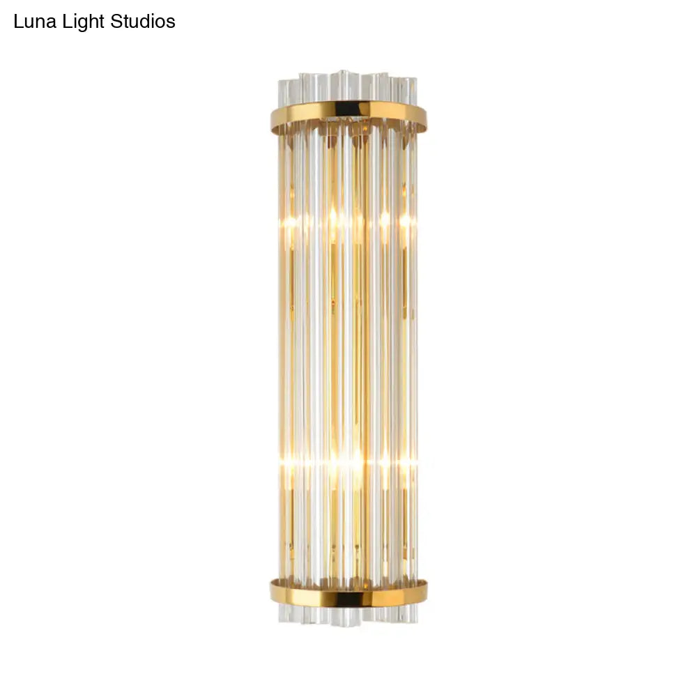 DecorBites™ Modern Clear Crystal Wall Sconce Lamp - 2 Lights, Gold Finish - 14"/21.5" Width
