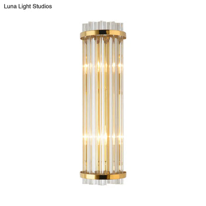 DecorBites™ Modern Clear Crystal Wall Sconce Lamp - 2 Lights, Gold Finish - 14"/21.5" Width