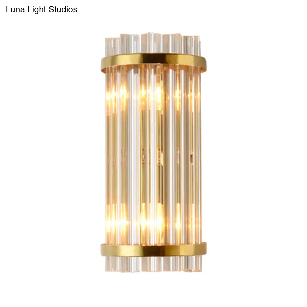 DecorBites™ Modern Clear Crystal Wall Sconce Lamp - 2 Lights, Gold Finish - 14"/21.5" Width