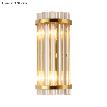 DecorBites™ Modern Clear Crystal Wall Sconce Lamp - 2 Lights, Gold Finish - 14"/21.5" Width