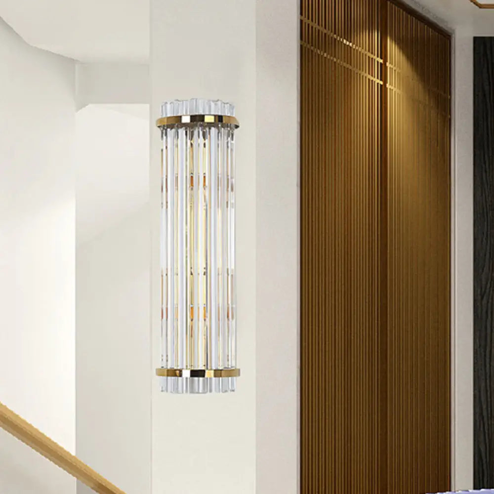 DecorBites™ Modern Clear Crystal Wall Sconce Lamp - 2 Lights, Gold Finish - 14"/21.5" Width