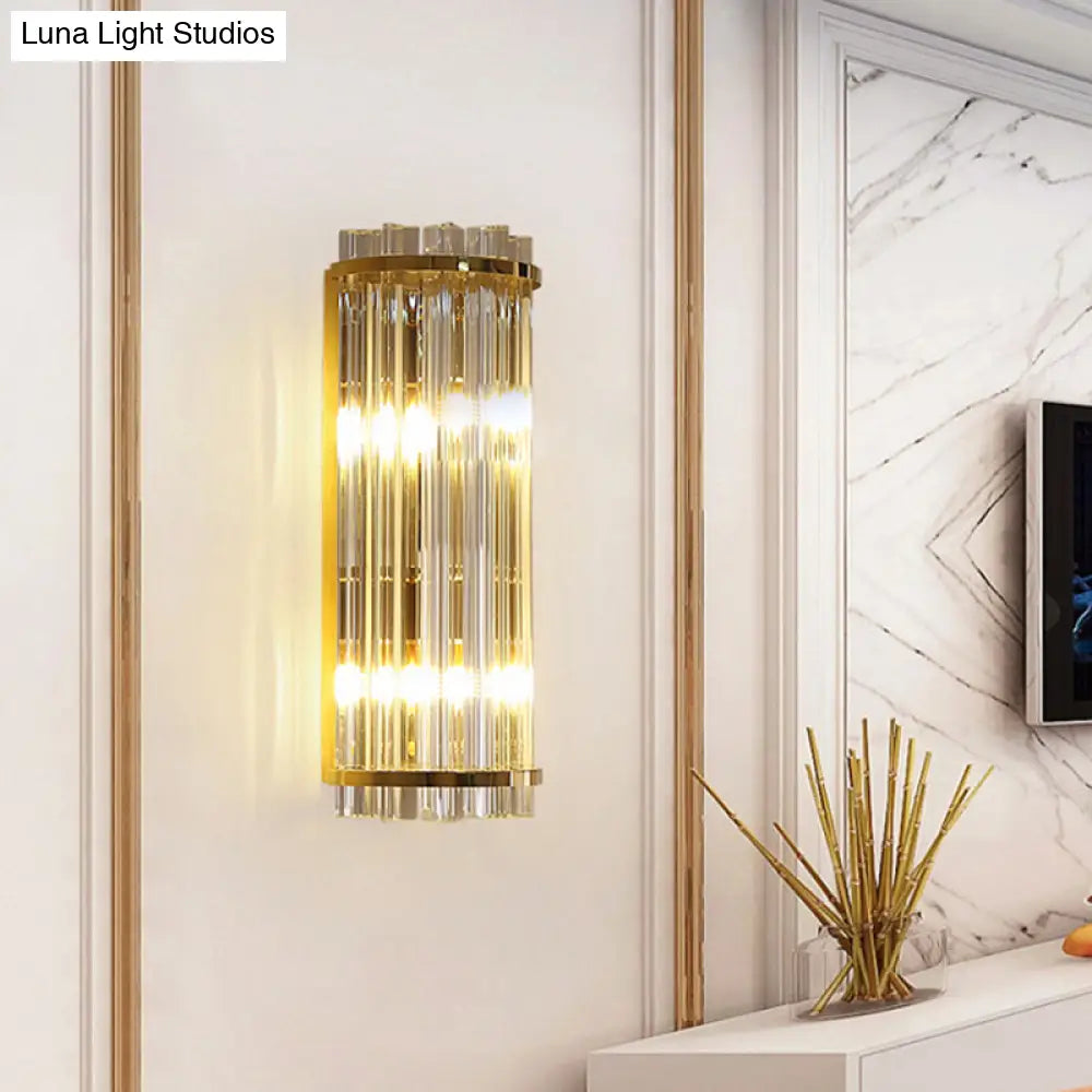 DecorBites™ Modern Clear Crystal Wall Sconce Lamp - 2 Lights, Gold Finish - 14"/21.5" Width