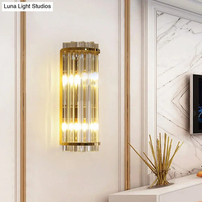 DecorBites™ Modern Clear Crystal Wall Sconce Lamp - 2 Lights, Gold Finish - 14"/21.5" Width