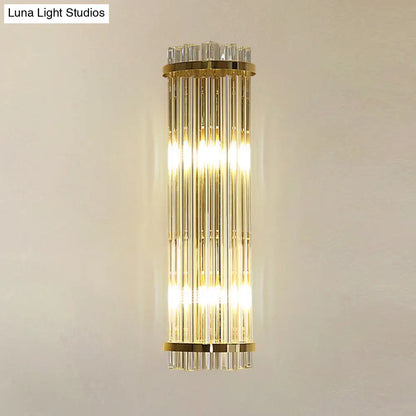 DecorBites™ Modern Clear Crystal Wall Sconce Lamp - 2 Lights, Gold Finish - 14"/21.5" Width