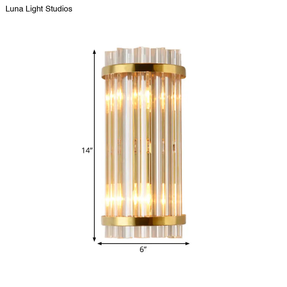 DecorBites™ Modern Clear Crystal Wall Sconce Lamp - 2 Lights, Gold Finish - 14"/21.5" Width