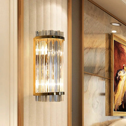 DecorBites™ Modern Clear Crystal Wall Sconce Lamp - 2 Lights, Gold Finish - 14"/21.5" Width