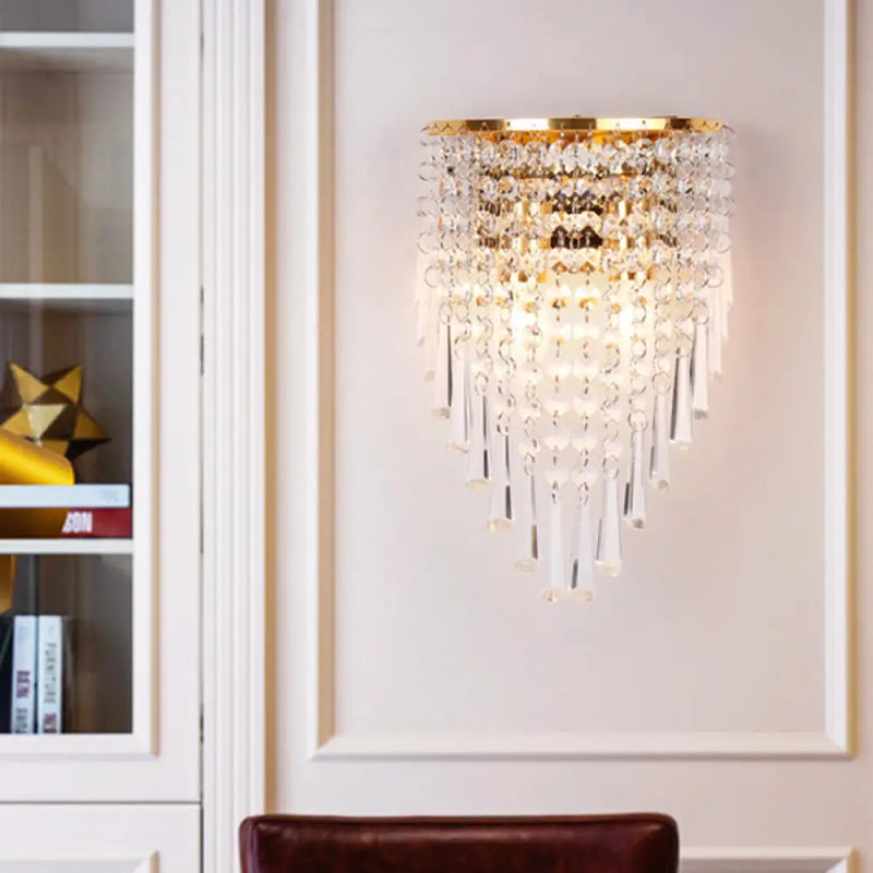 DecorBites™ Modern Clear Crystal Wall Sconce Lamp with 2 Bulbs - Gold Finish