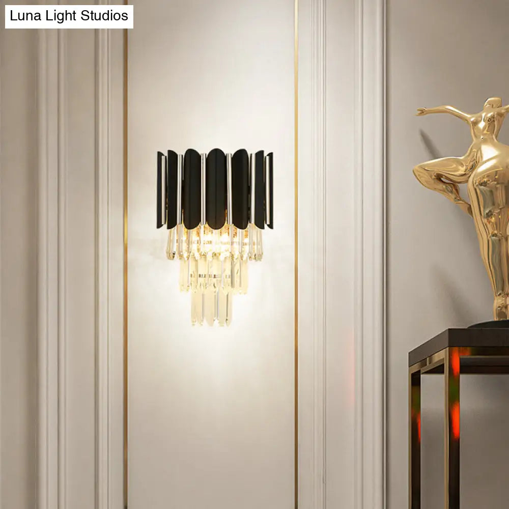 DecorBites™ Modern Clear Crystal Wall Sconce Light - Black, Tiered Design with 2 Lights