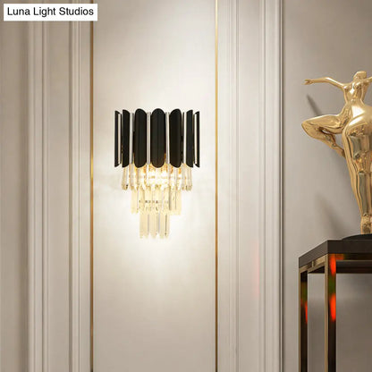 DecorBites™ Modern Clear Crystal Wall Sconce Light - Black, Tiered Design with 2 Lights