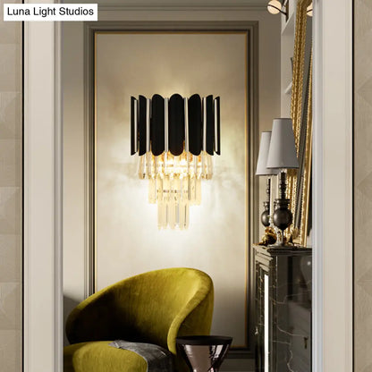 DecorBites™ Modern Clear Crystal Wall Sconce Light - Black, Tiered Design with 2 Lights