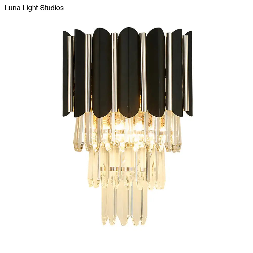 DecorBites™ Modern Clear Crystal Wall Sconce Light - Black, Tiered Design with 2 Lights