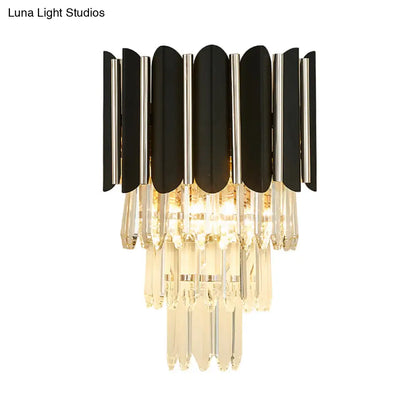 DecorBites™ Modern Clear Crystal Wall Sconce Light - Black, Tiered Design with 2 Lights
