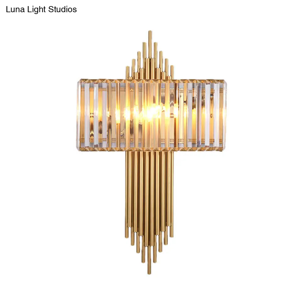 DecorBites™ Modern Clear Crystal Wall Sconce with 2 Golden Lights for Bedside - 14.5"/16.5" W Rectangular Wall Lighting Fixture