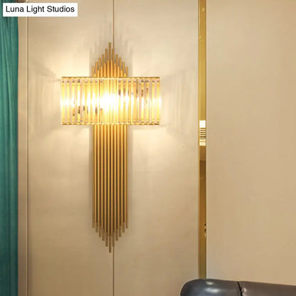 DecorBites™ Modern Clear Crystal Wall Sconce with 2 Golden Lights for Bedside - 14.5"/16.5" W Rectangular Wall Lighting Fixture
