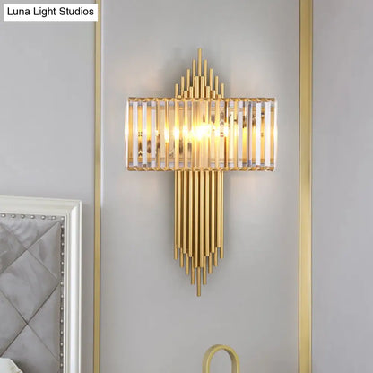 DecorBites™ Modern Clear Crystal Wall Sconce with 2 Golden Lights for Bedside - 14.5"/16.5" W Rectangular Wall Lighting Fixture