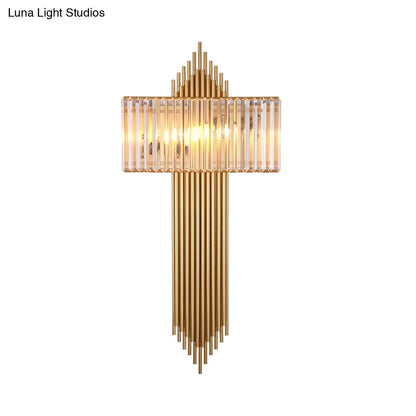 DecorBites™ Modern Clear Crystal Wall Sconce with 2 Golden Lights for Bedside - 14.5"/16.5" W Rectangular Wall Lighting Fixture