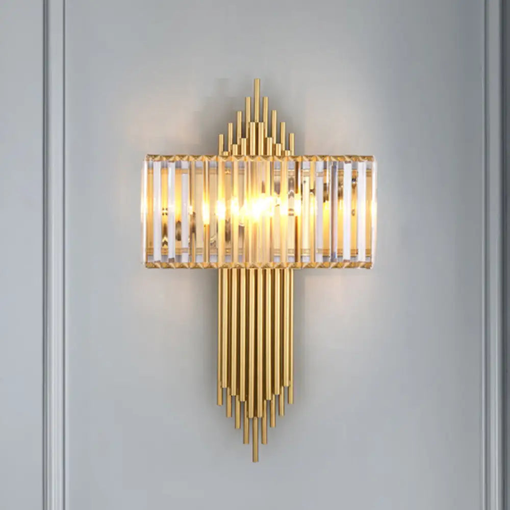 DecorBites™ Modern Clear Crystal Wall Sconce with 2 Golden Lights for Bedside - 14.5"/16.5" W Rectangular Wall Lighting Fixture