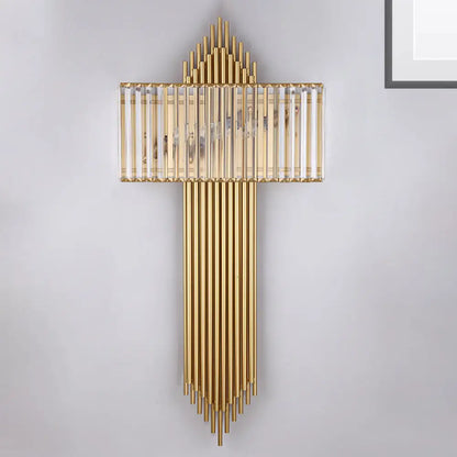 DecorBites™ Modern Clear Crystal Wall Sconce with 2 Golden Lights for Bedside - 14.5"/16.5" W Rectangular Wall Lighting Fixture
