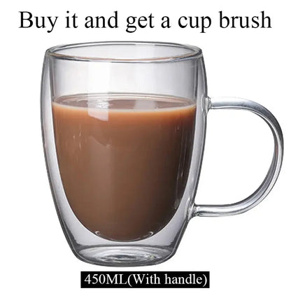 Modern clear double wall borosilicate glass mug kitchen coffee cup